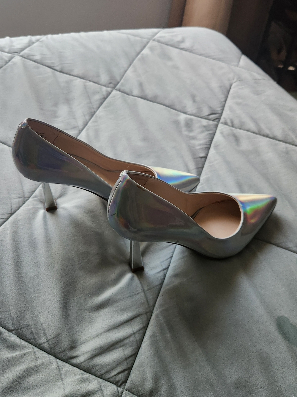 Steve Madden Iridescent Pointed-Toe Stiletto Heels - Holographic Silver